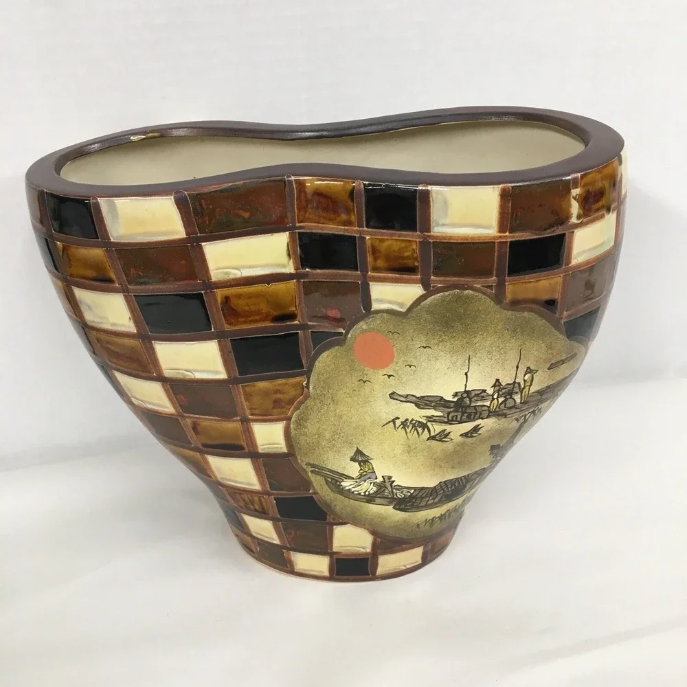 Vintage Japanese Hand Painted Dual Chamber Double Sided Vase